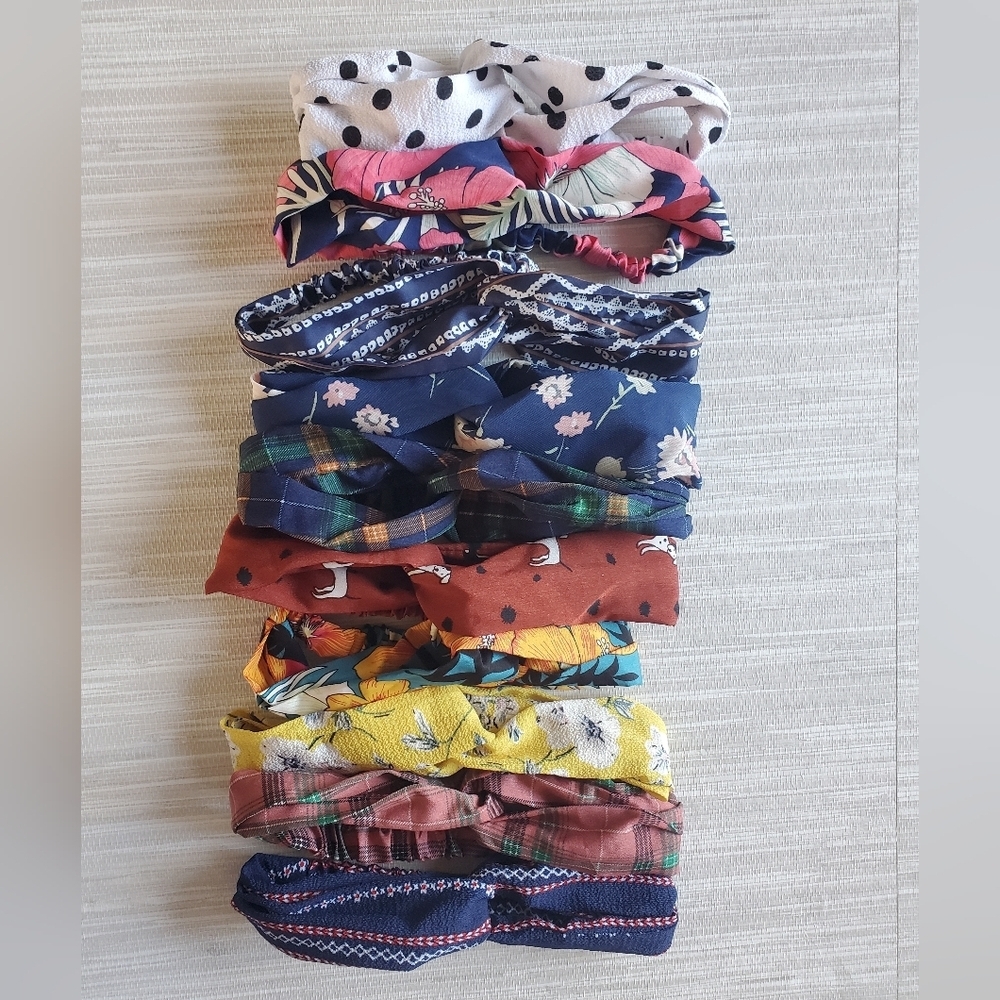 Boho Twisted Criss Cross Wrap Elastic Headbands 10 Piece Set Great Variety NEW - Picture 2 of 6